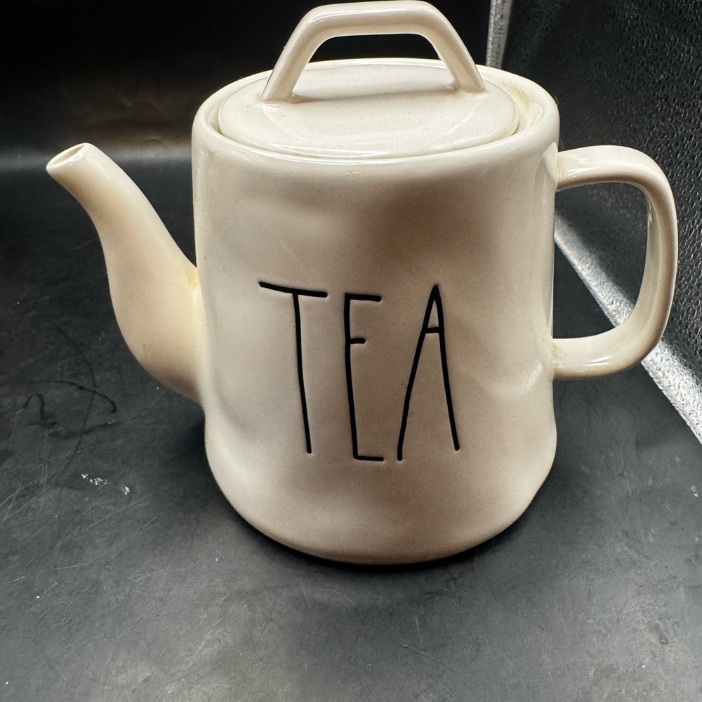 Rae Dunn “ Tea ” Tea Pot Glossy White Ceramic Minimalistic Artisan Collection